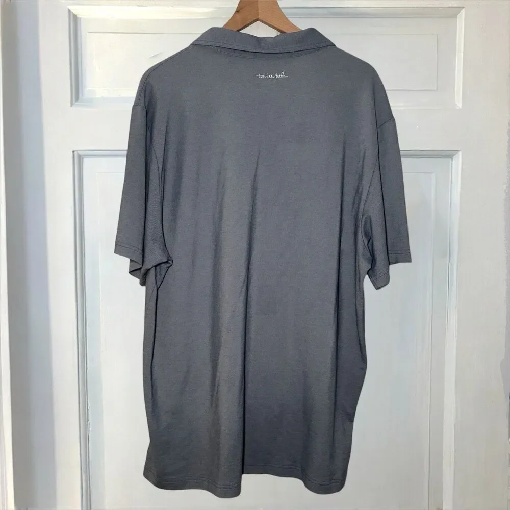 Travis Mathew Polo Golf Shirt Men's XXL‎ Gray Stripped Pocket Short Sleeve Shirt